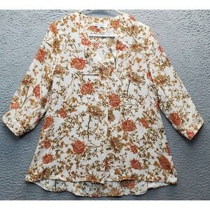 Rose and Olive Blouse Top Womens Small Multi Floral Print Long Sleeve V Neck